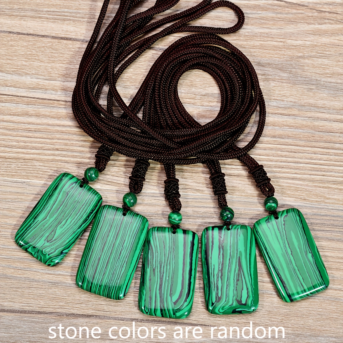 Malachite Square Pendant Long Necklace, Bohemian Style